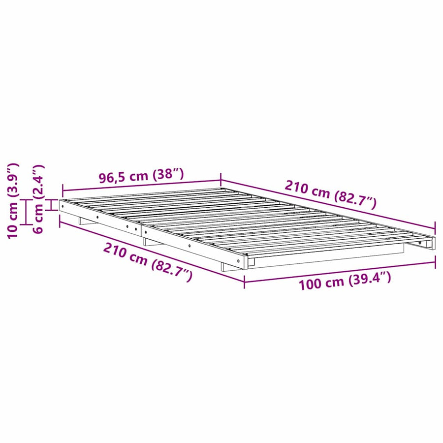 Bedframe Bruin 100 x 210 cm Massief grenenhout