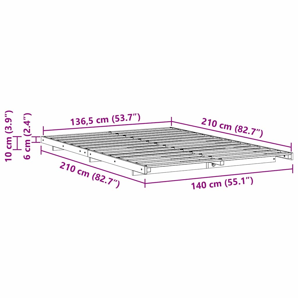 Bedframe Wit 140 x 210 cm Massief grenenhout