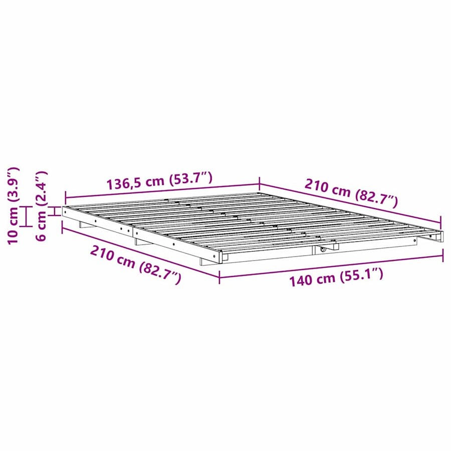 Bedframe Wit 140 x 210 cm Massief grenenhout