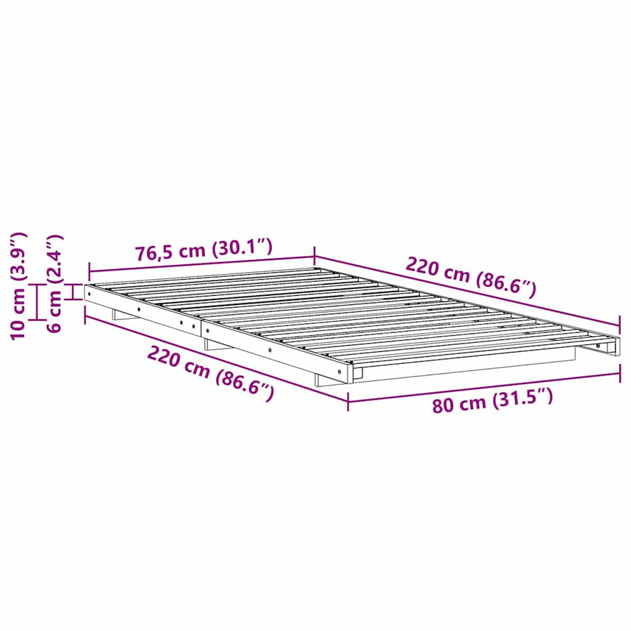 Bedframe Wit 80 x 220 cm Massief grenenhout