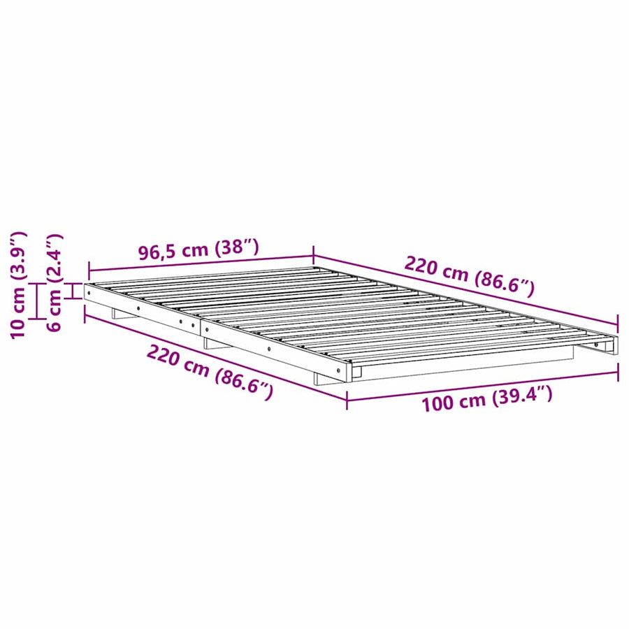 Bedframe Bruin 100 x 220 cm Massief grenenhout