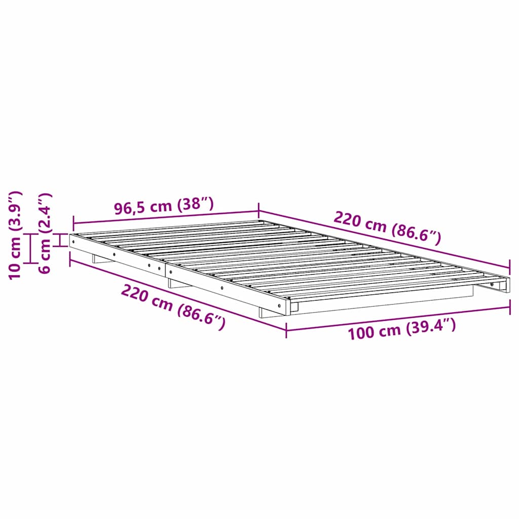 Bedframe Wasbruin 100 x 220 cm Massief grenenhout