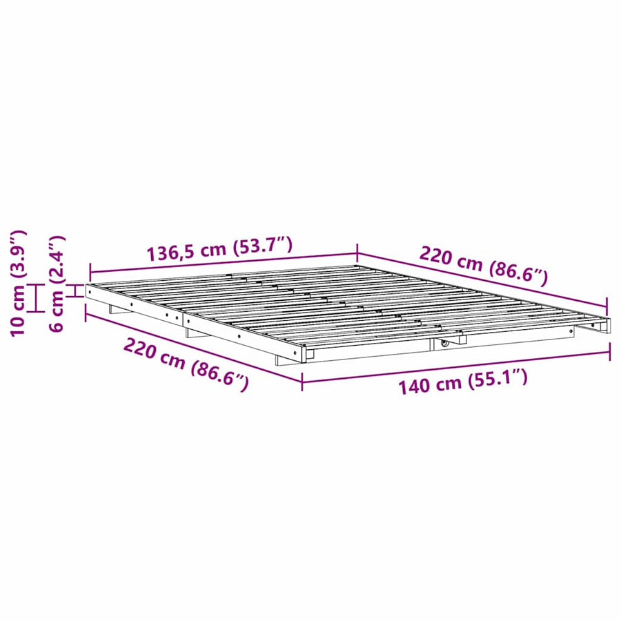 Bedframe Wasbruin 140 x 220 cm Massief grenenhout