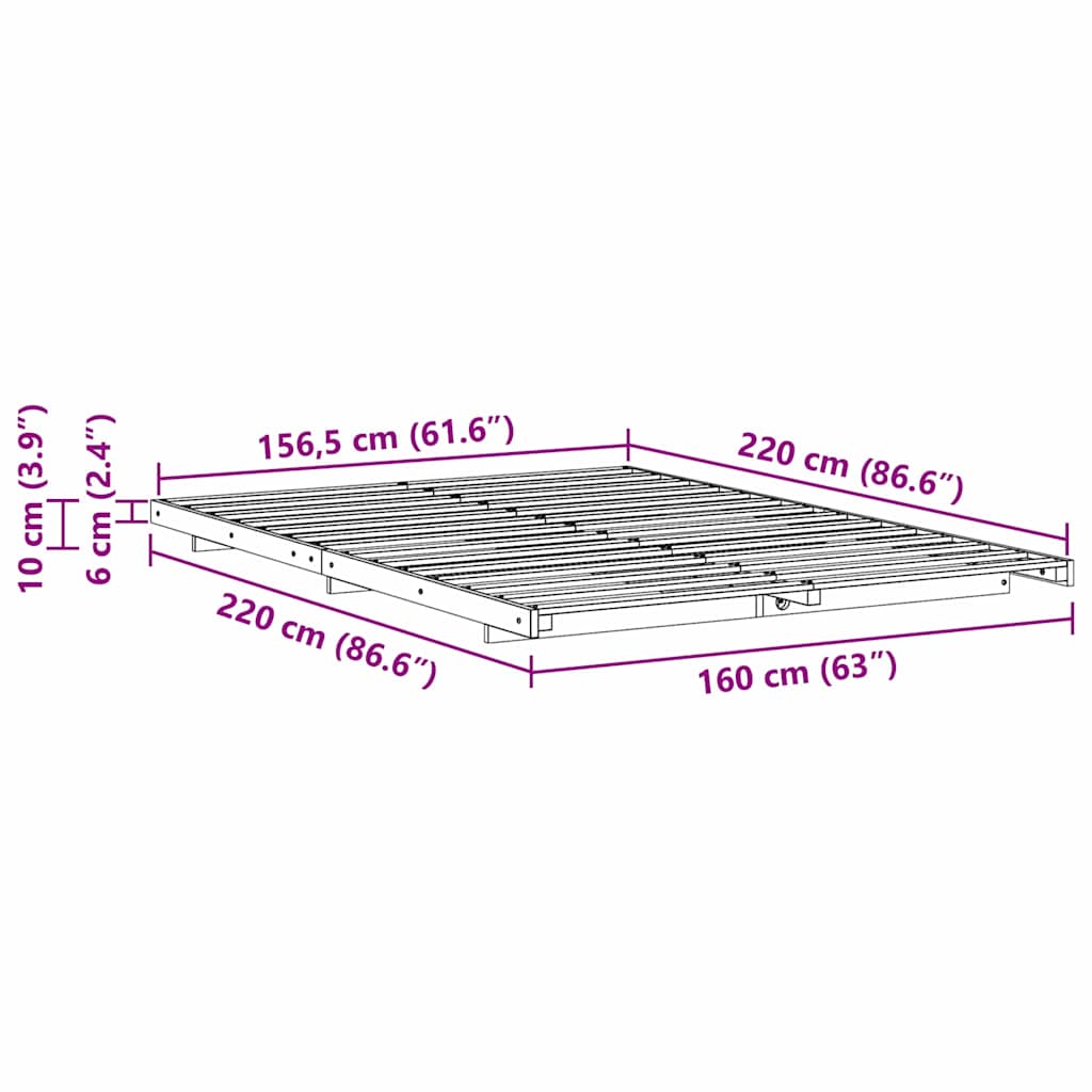 Bedframe Wasbruin 160 x 220 cm Massief grenenhout