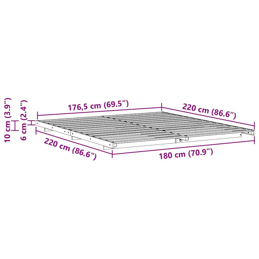 Bedframe Bruin 180 x 220 cm Massief grenenhout