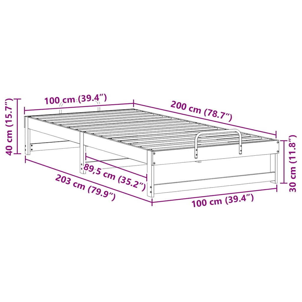 Bedframe met Draaghandvatten Wit 100 x 200 cm