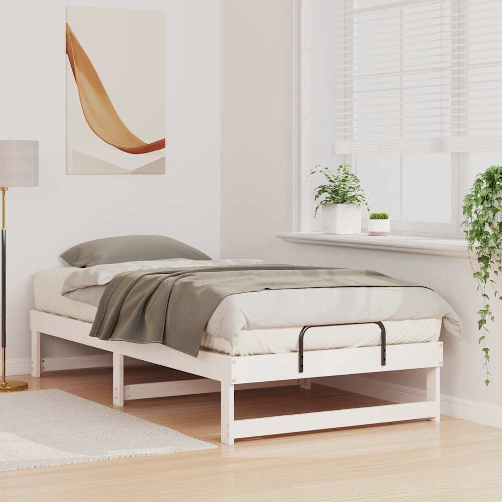 Bedframe met Draaghandvatten Wit 90 x 200 cm Massief grenenhout
