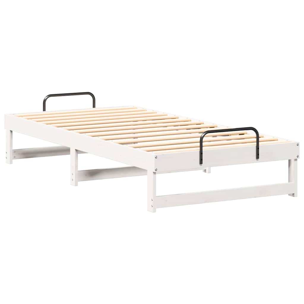 Bedframe met Draaghandvatten Wit 90 x 200 cm Massief grenenhout