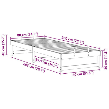 Bedframe met Draaghandvatten Bruin 80 x 200 cm