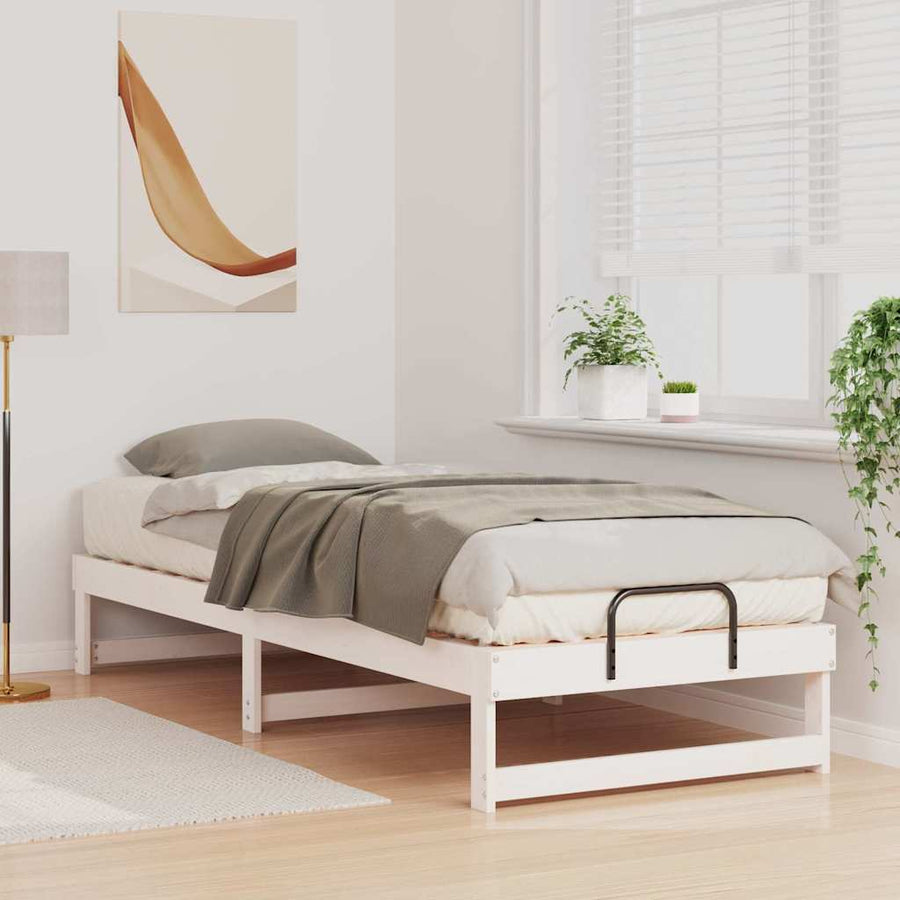 Bedframe met Draaghandvatten Wit 80 x 200 cm Massief grenenhout