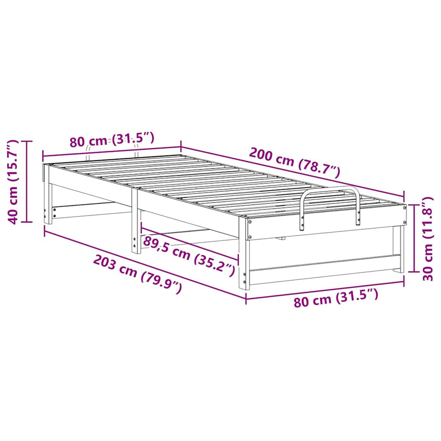 Bedframe met Draaghandvatten Bruin 80 x 200 cm