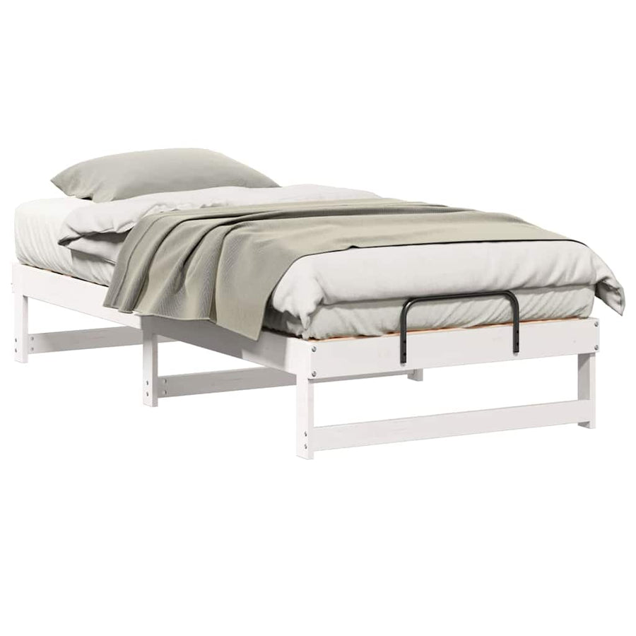 Bedframe met Draaghandvatten Wit 90 x 190 cm Massief grenenhout