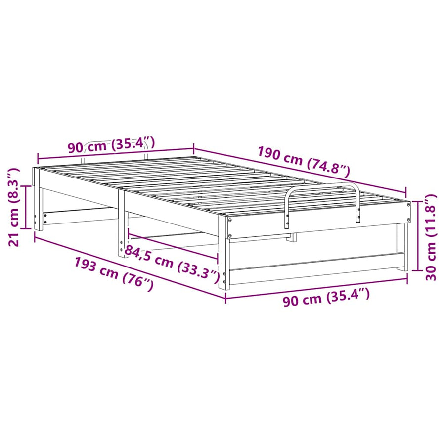 Bedframe met Draaghandvatten Bruin 90 x 190 cm