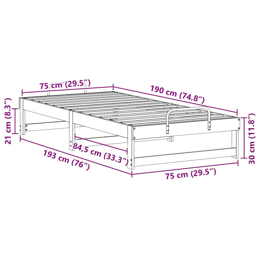 Bedframe met Draaghandvatten Bruin 75 x 190 cm