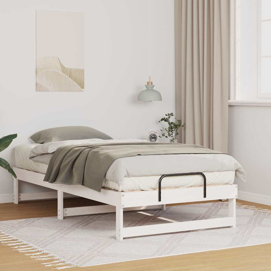 Bedframe met Draaghandvatten Wit 75 x 190 cm Massief grenenhout
