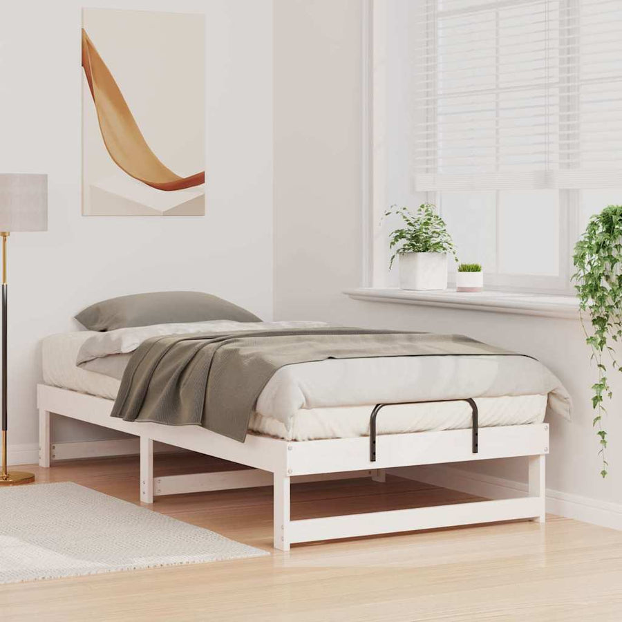 Bedframe met Draaghandvatten Wit 75 x 190 cm Massief grenenhout
