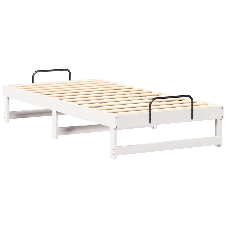 Bedframe met Draaghandvatten Wit 75 x 190 cm Massief grenenhout