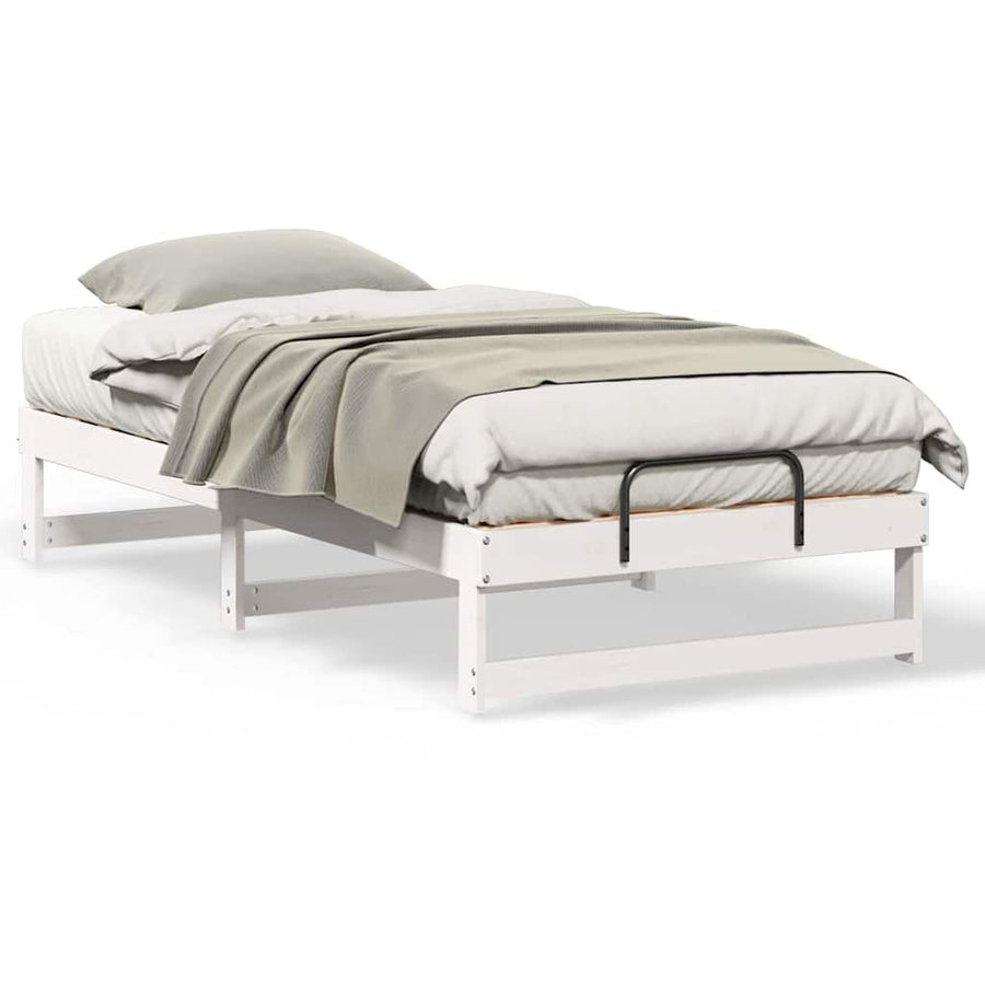 Bedframe met Draaghandvatten Wit 75 x 190 cm Massief grenenhout