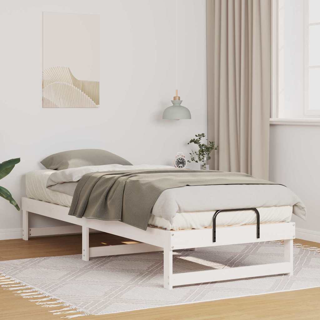 Bedframe met Draaghandvatten Wit 80 x 210 cm Massief grenenhout
