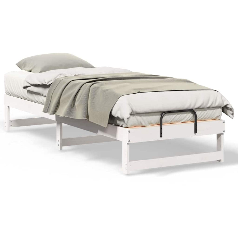 Bedframe met Draaghandvatten Wit 80 x 210 cm Massief grenenhout
