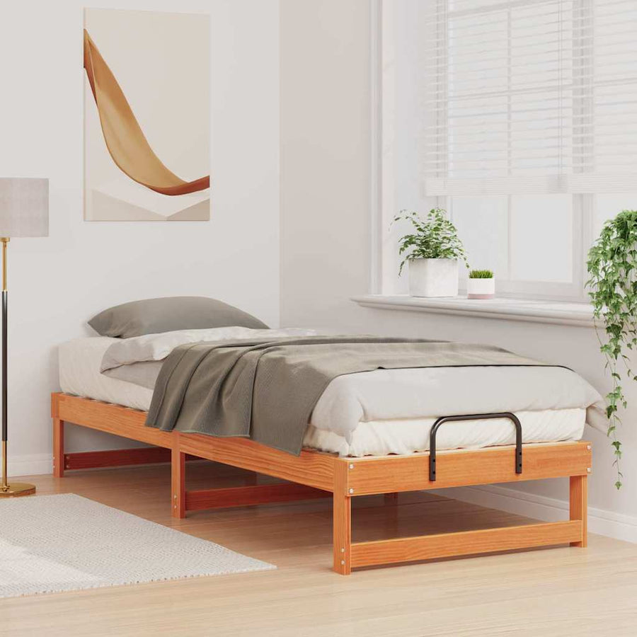 Bedframe met Draaghandvatten Bruin 80 x 210 cm