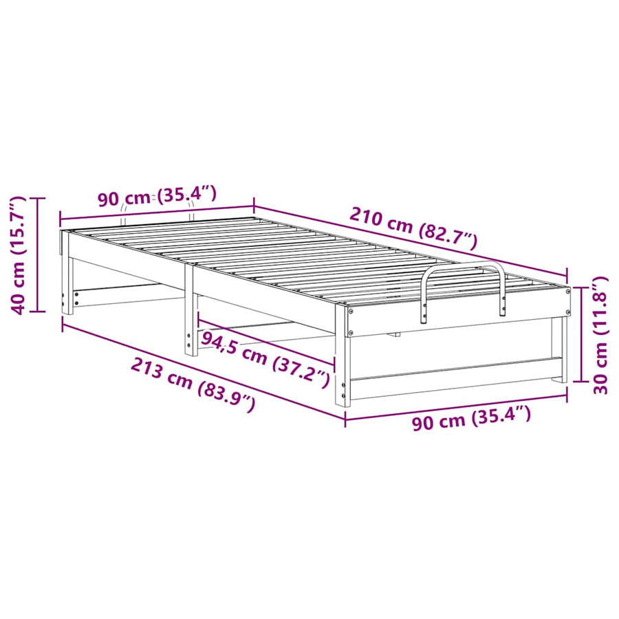 Bedframe met Draaghandvatten Bruin 90 x 210 cm