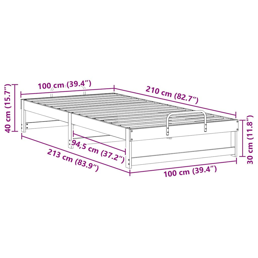 Bedframe met Draaghandvatten Wit 100 x 210 cm