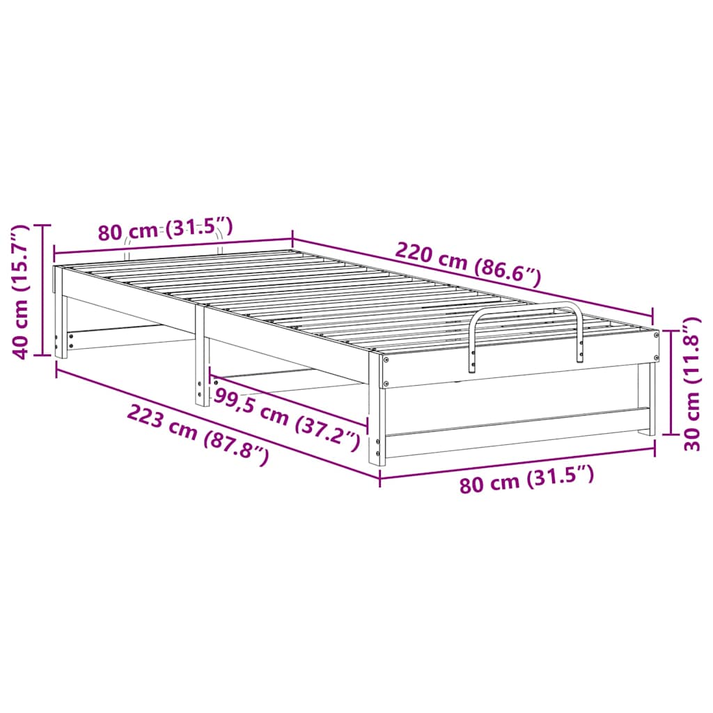 Bedframe met Draaghandvatten Bruin 80 x 220 cm