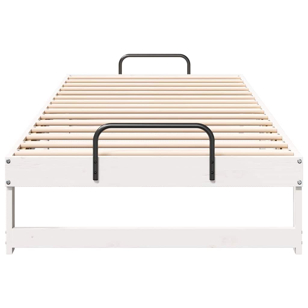 Bedframe met Draaghandvatten Wit 90 x 220 cm Massief grenenhout
