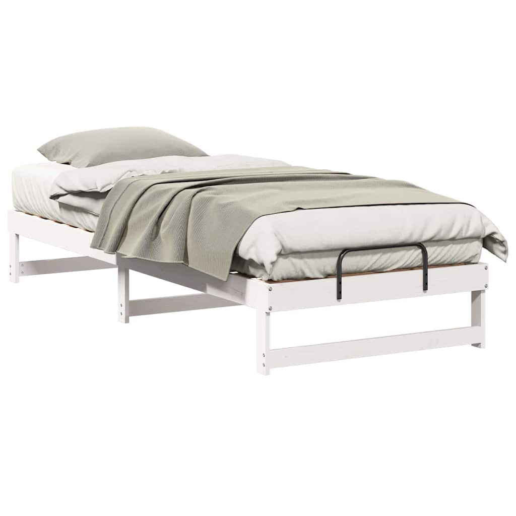 Bedframe met Draaghandvatten Wit 90 x 220 cm Massief grenenhout