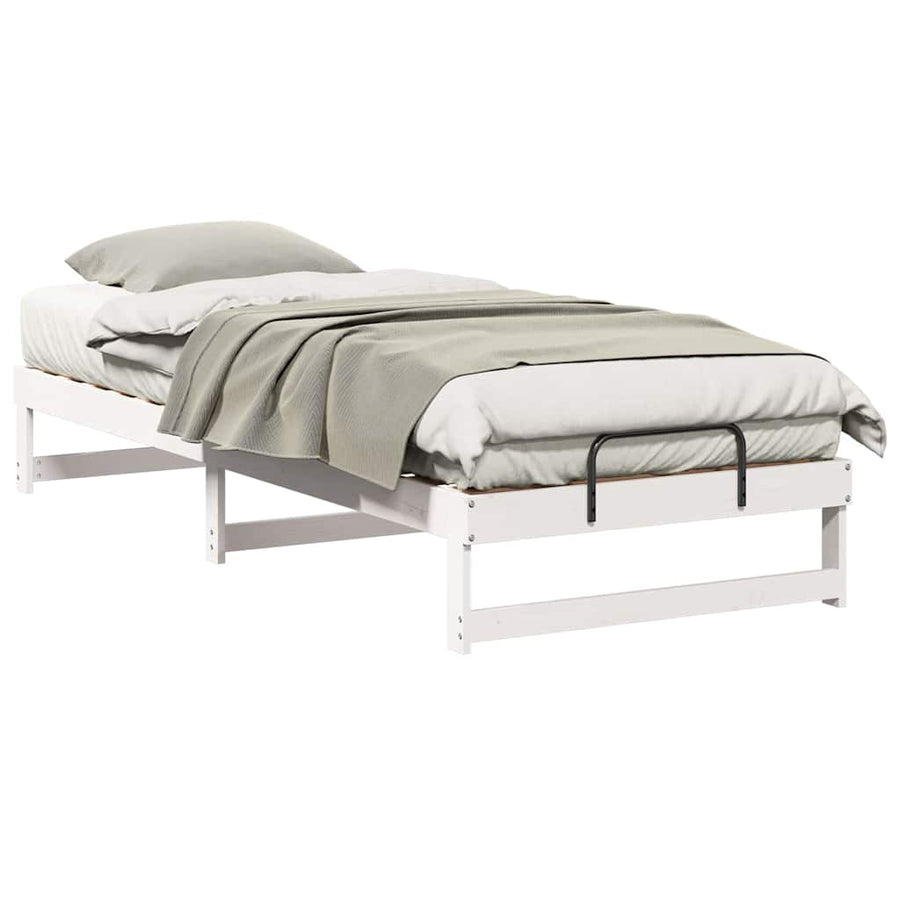 Bedframe met Draaghandvatten Wit 90 x 220 cm Massief grenenhout