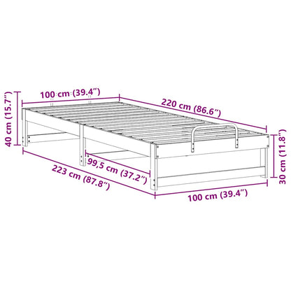 Bedframe met Draaghandvatten Bruin 100 x 220 cm