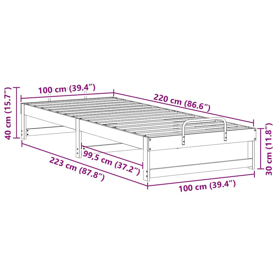 Bedframe met Draaghandvatten Wit 100 x 220 cm