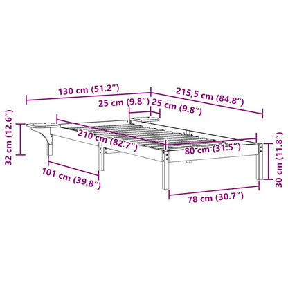 Bedframe met Zijtafels Naturel 80 x 210 cm Massief grenenhout