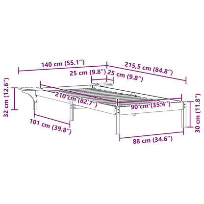 Bedframe met Zijtafels Naturel 90 x 210 cm Massief grenenhout