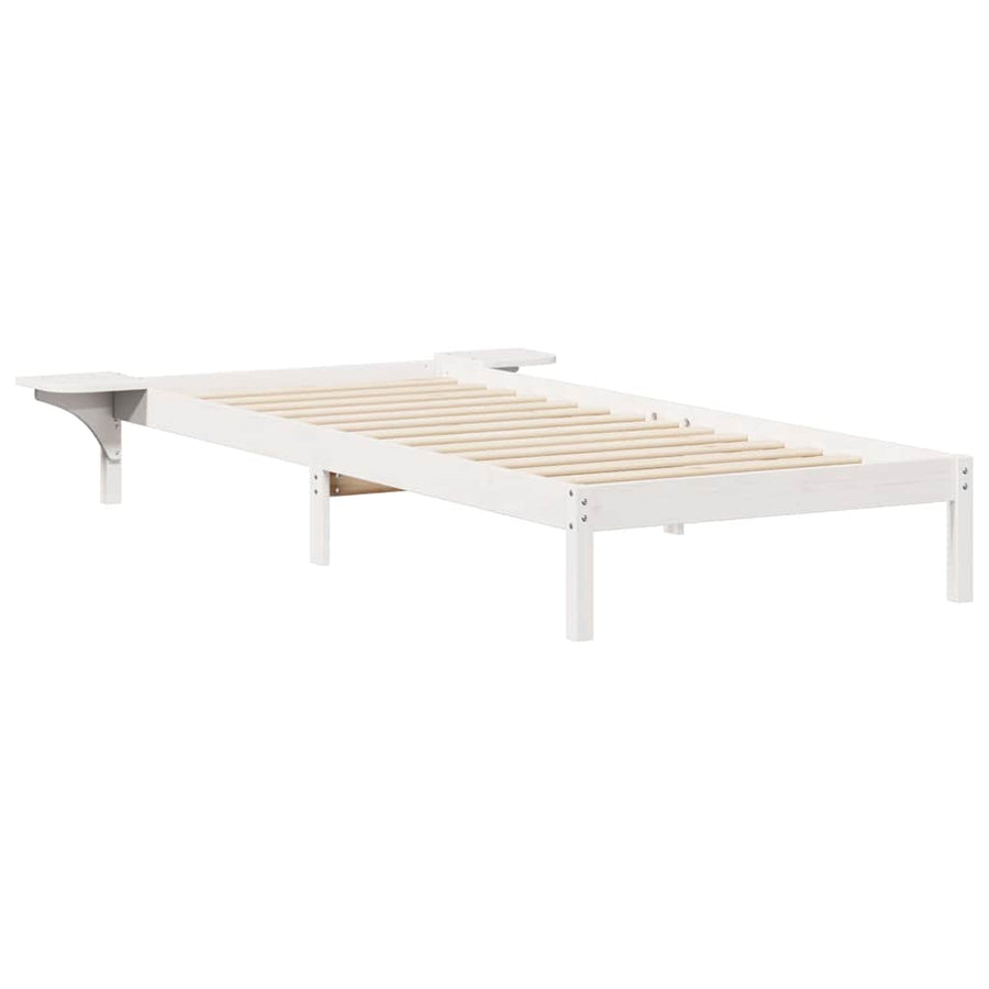 Bedframe met Zijtafels Wit 90 x 210 cm Massief grenenhout