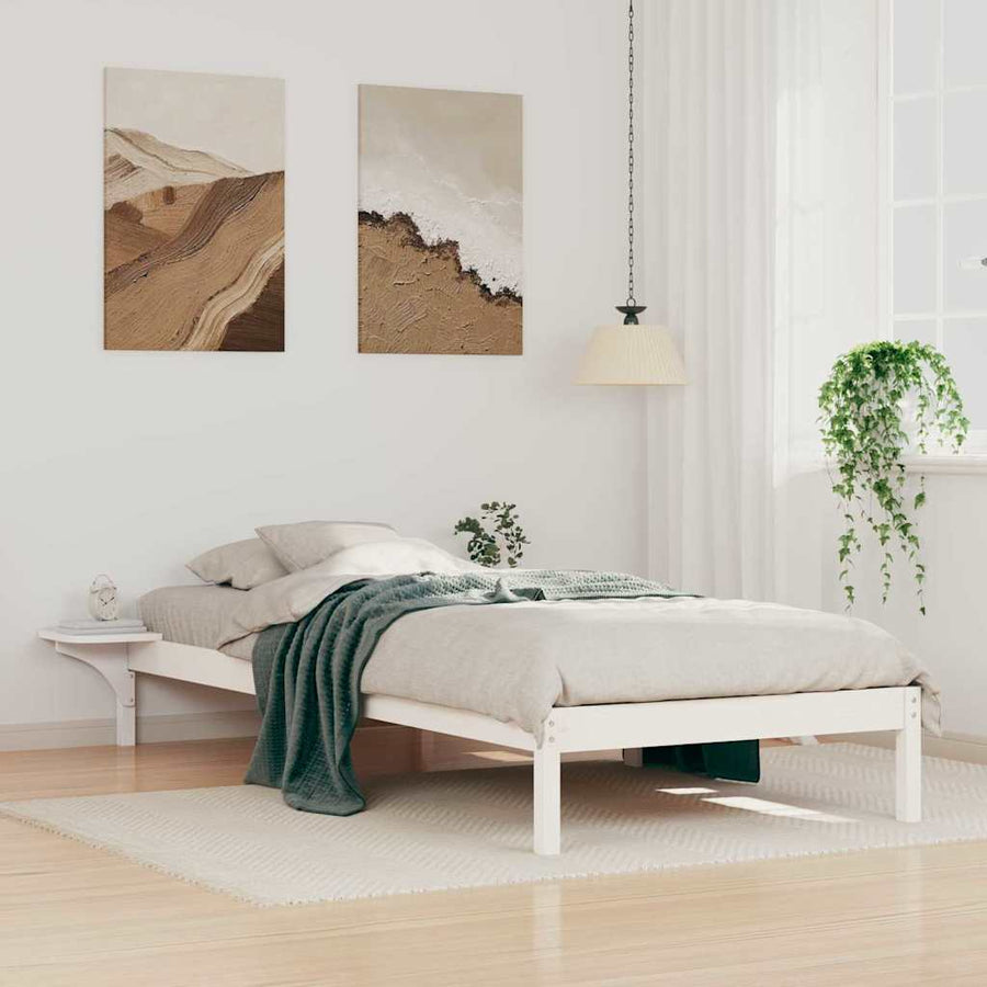Bedframe met Zijtafels Wit 100 x 210 cm Massief grenenhout