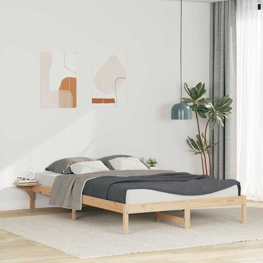 Bedframe met Zijtafels Naturel 140 x 210 cm Massief grenenhout