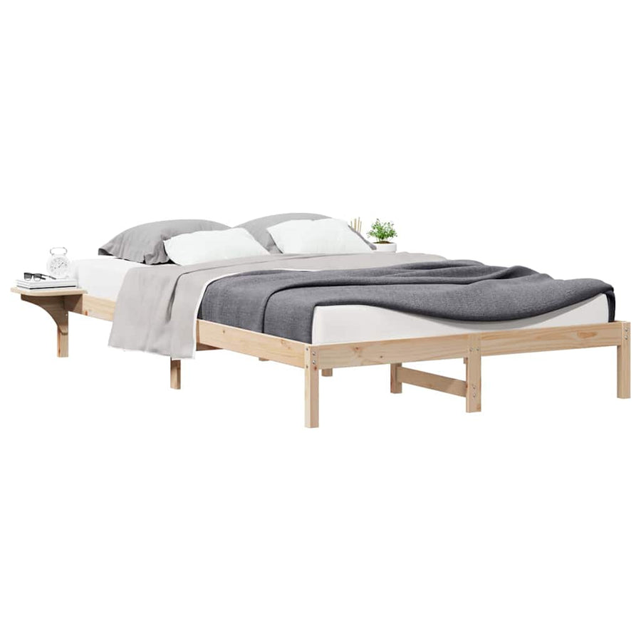 Bedframe met Zijtafels Naturel 140 x 210 cm Massief grenenhout