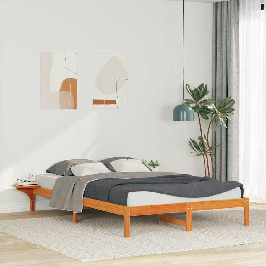 Bedframe met Zijtafels Wasbruin 140 x 210 cm Massief grenenhout