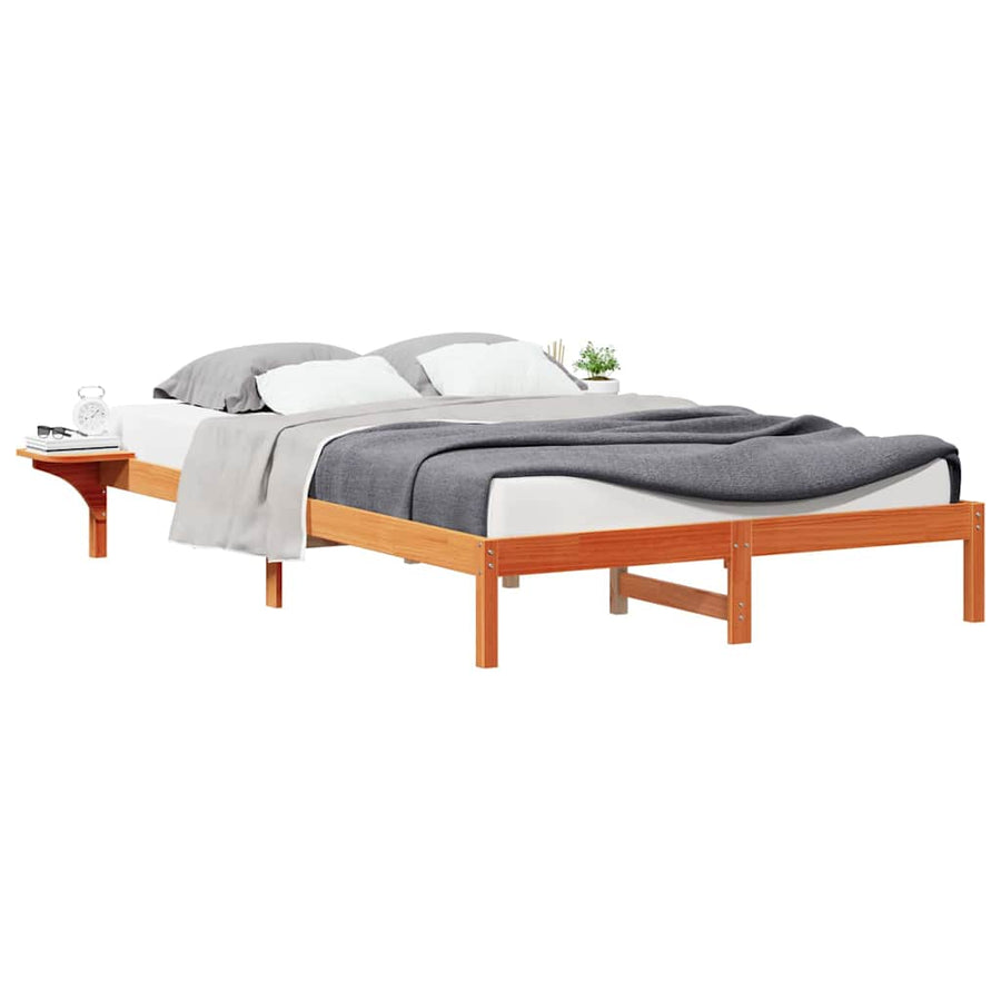 Bedframe met Zijtafels Wasbruin 140 x 210 cm Massief grenenhout