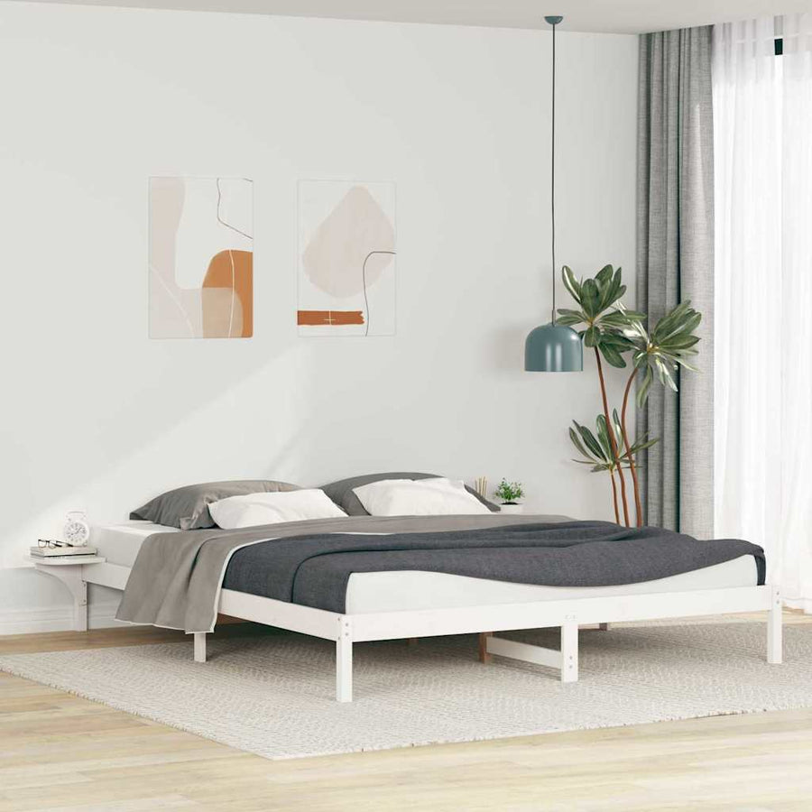Bedframe met Zijtafels Wit 200 x 210 cm Massief grenenhout