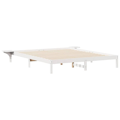 Bedframe met Zijtafels Wit 200 x 210 cm Massief grenenhout