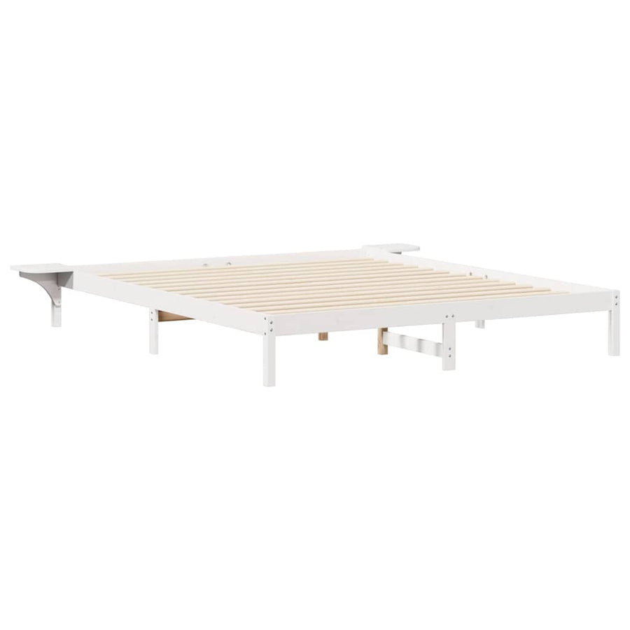Bedframe met Zijtafels Wit 200 x 210 cm Massief grenenhout