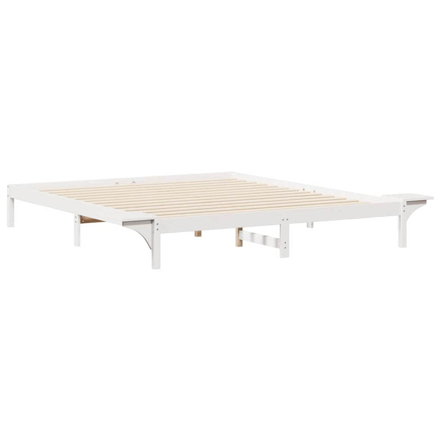 Bedframe met Zijtafels Wit 200 x 210 cm Massief grenenhout