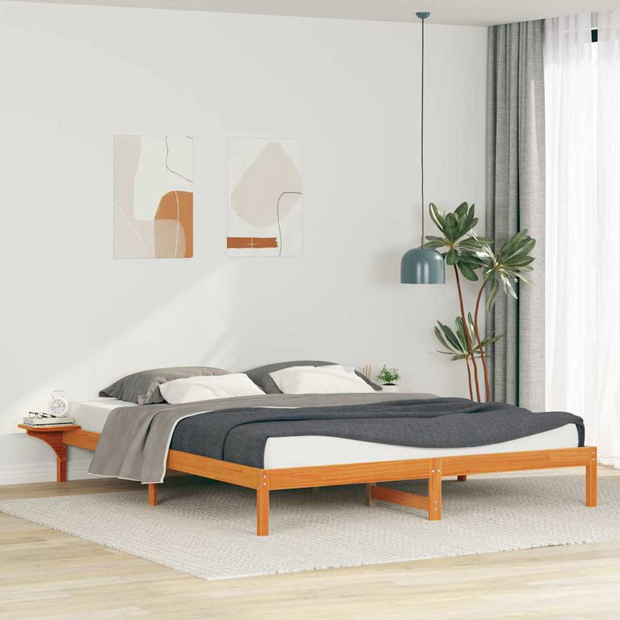 Bedframe met Zijtafels Wasbruin 200 x 210 cm Massief grenenhout
