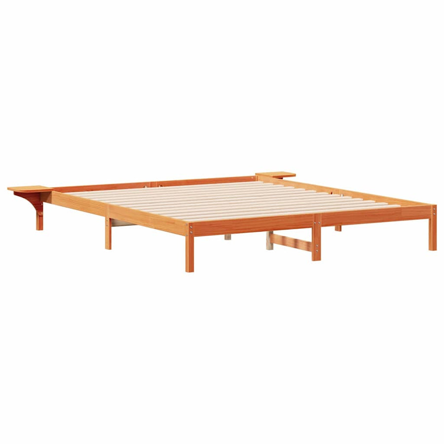 Bedframe met Zijtafels Wasbruin 200 x 210 cm Massief grenenhout