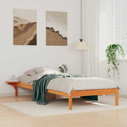 Bedframe 100x220 cm massief grenenhout wasbruin met zijtafels