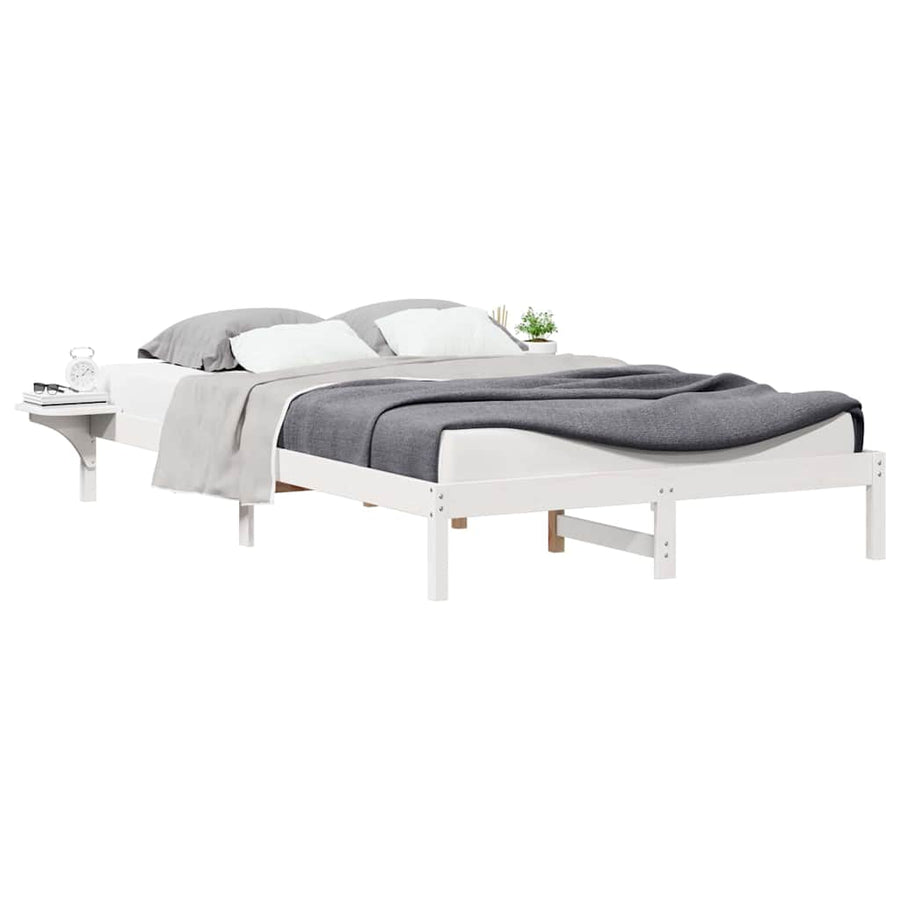 Bedframe met Zijtafels Wit 140 x 220 cm Massief grenenhout