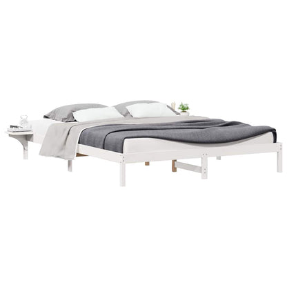 Bedframe met Zijtafels Wit 180 x 220 cm Massief grenenhout